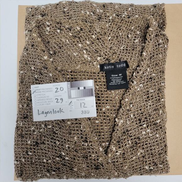 Katie Todd Lagenlook Fishnet Jacket Cardigan Open Front Earthtone Medium 389 - Picture 10 of 11